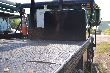 Rear View of International Bucket Truck